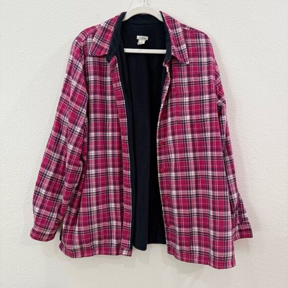 Vintage L.L. Bean Women's XL Oversized Pink Flannel Shacket Jacket Buttoned - Picture 1 of 8